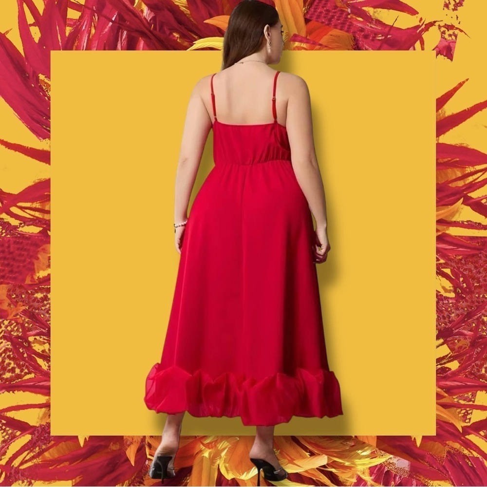 NWOT SHEIN ‘Privé Plus Size Elegant Delicate Bud Hem Cami Dress’ in Red Size 4XL - Picture 4 of 12